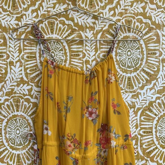 Free People Georgia Floral Chiffon Sleeveless Wide Leg Jumpsuit Gold Combo Sz S - Picture 9 of 15